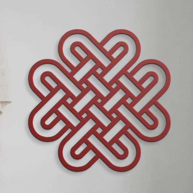 Elevate Your Space: The Magical World of Crystal Home Decor 11 Endless Infinity knot Metal Wall Art Decor, Metal Home Decor, Celtic Living Room Wall Art, Feng Shui Wall Hanging Asian Good luck Wall Decor